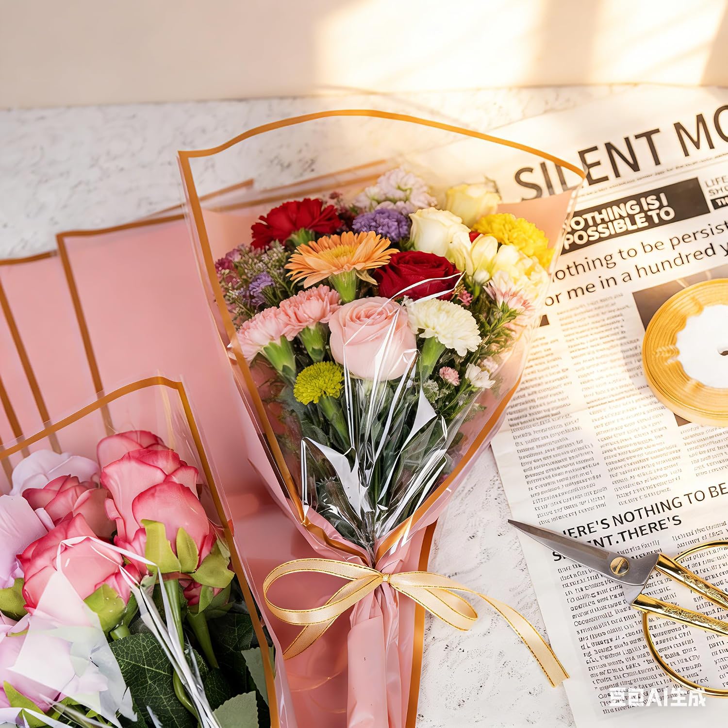 150 PCS Flower Bouquet Bags, 17x 11 Inch Plastic Floral Wraps Sleeves for Bouquets, Flower Packaging Bags for Florist Supplies Flower Bar Wedding Birthday Mother’s Day