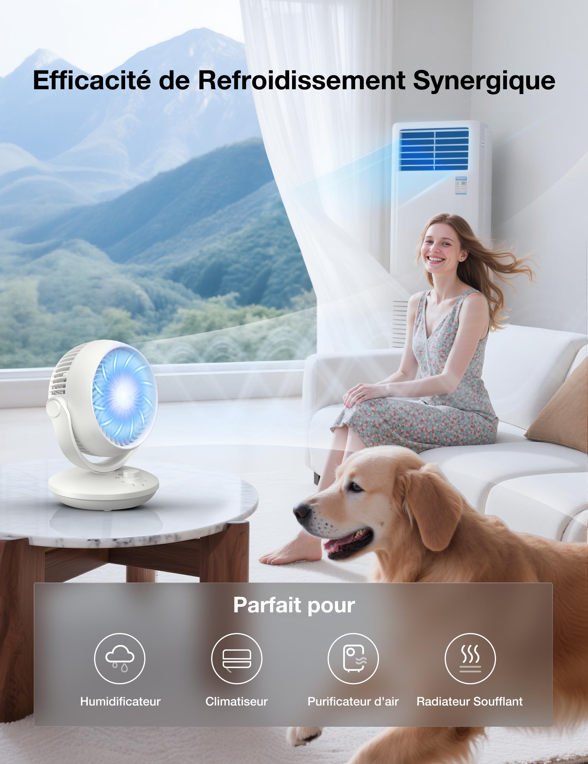 Acoolir Ventilateur de Bureau, Ventilateur Silencieux Ultra 24 dB, Double Oscillation 70° horizontale & 100° Verticale, 3 Vitesses, Petit Ventilateur de Table pour Chambre Bureau Salon, Blanc Gris