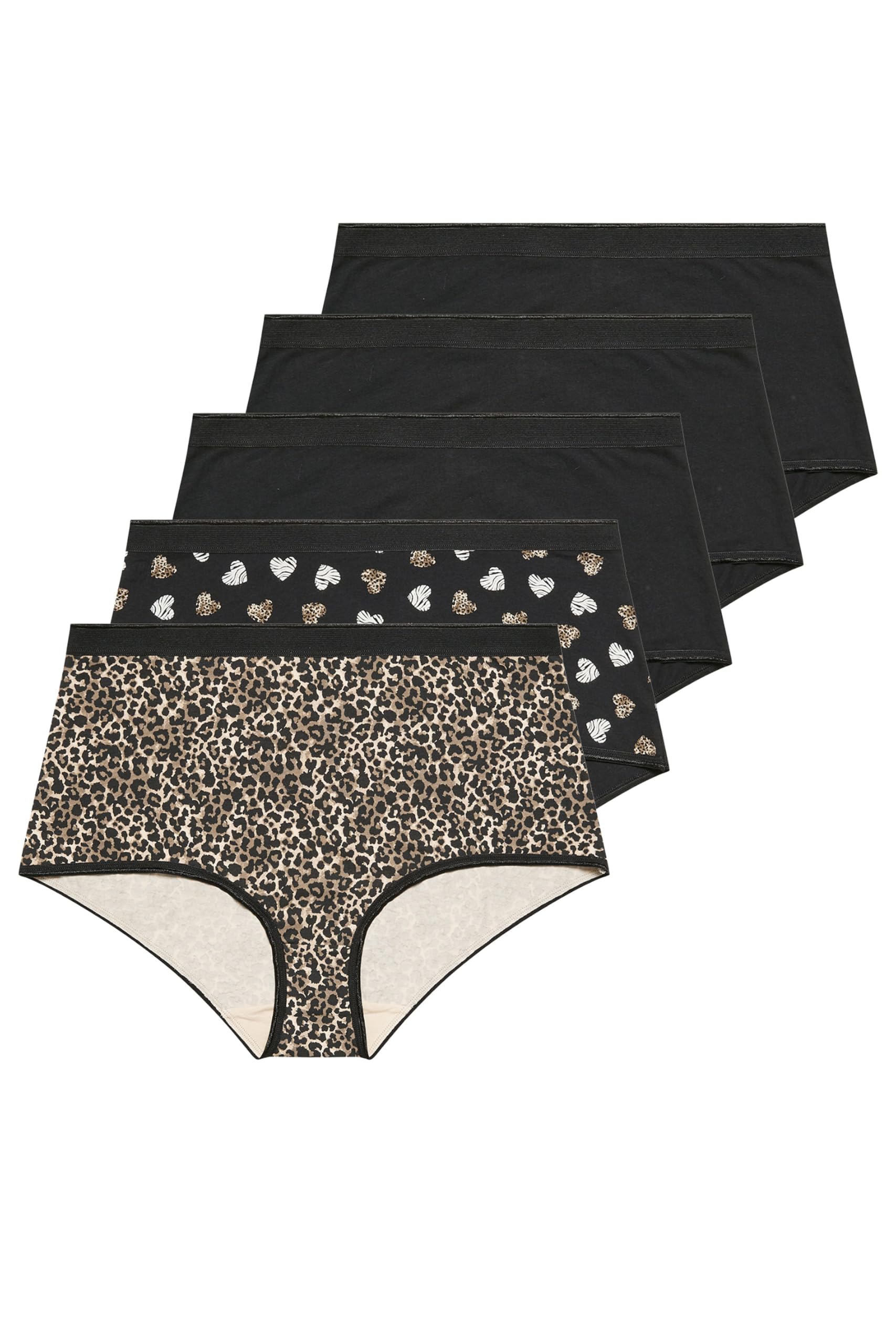 Yours Women's 5 Pack High Waisted Full Briefs in Black | Size: 18-20
