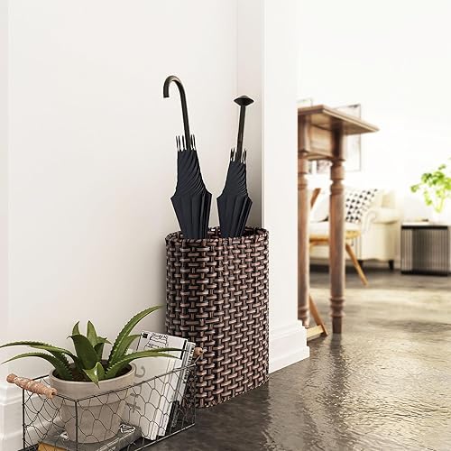 Miniatura 3 de PEMAR Soporte de mimbre para paraguas para interiores y exteriores, decorativo tejido a mano para el hogar, entrada, rústico, granja, multiusos,