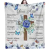 Christian Gifts for Women, Christian Blanket Mothers Day Cross Gifts for Mom Women Baptism Religious Spiritual Birthday Gifts for Daughter Girls Friend Mom, Soft Blankets 50''x 60'', Blue
