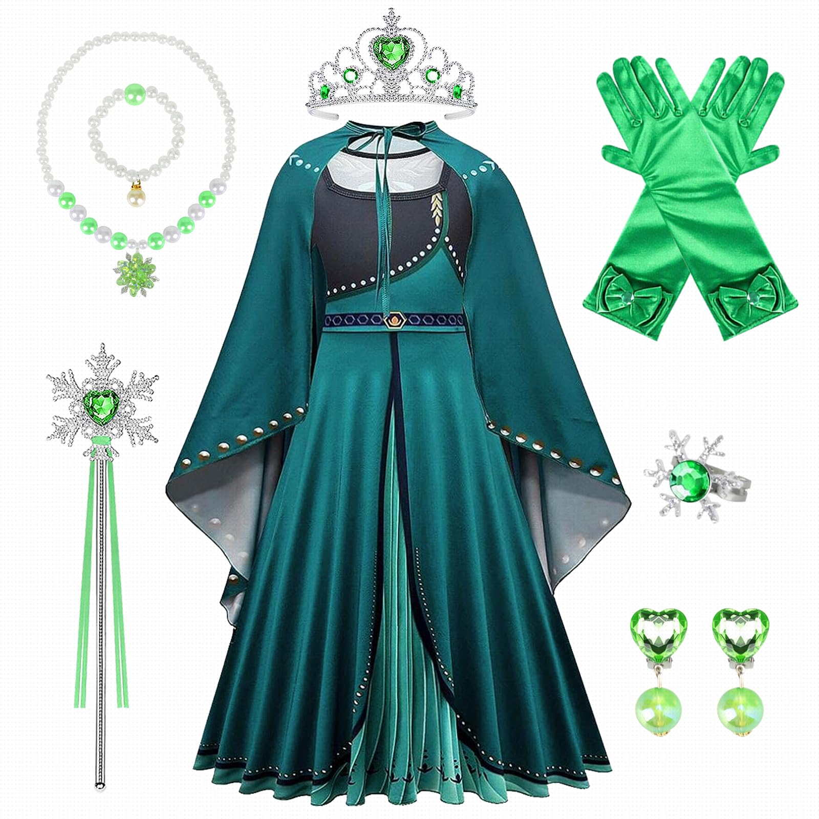 TOLOYE Costume Anna per Ragazza, Anna Vestito Principessa con Mantello, Elsa Vestito Set per Bambini, Anna Costume Princess Vestito per Ragazze Festa di compleanno Carnevale Cosplay