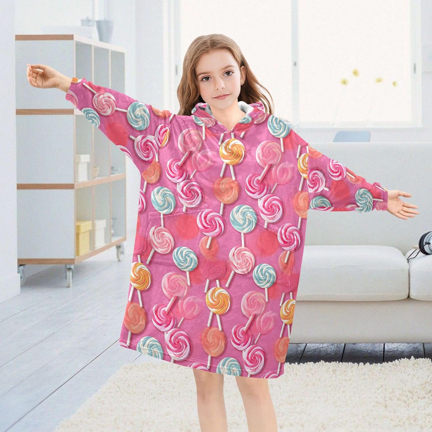 Lollipop Sugar Kids Wearable Blanket Hoodie with Pocket and Sleeves for Toddlers, Cute Hoodies Girls Boys B0403730