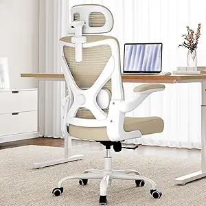Ergonomic Office Chair - X-Shaped Computer Desk Chair Comfy, Gaming Chair, Office Chair with Lumbar Support, Mesh Office Chairs with Headrests, Desk Chair for Long Hours (White Beige)