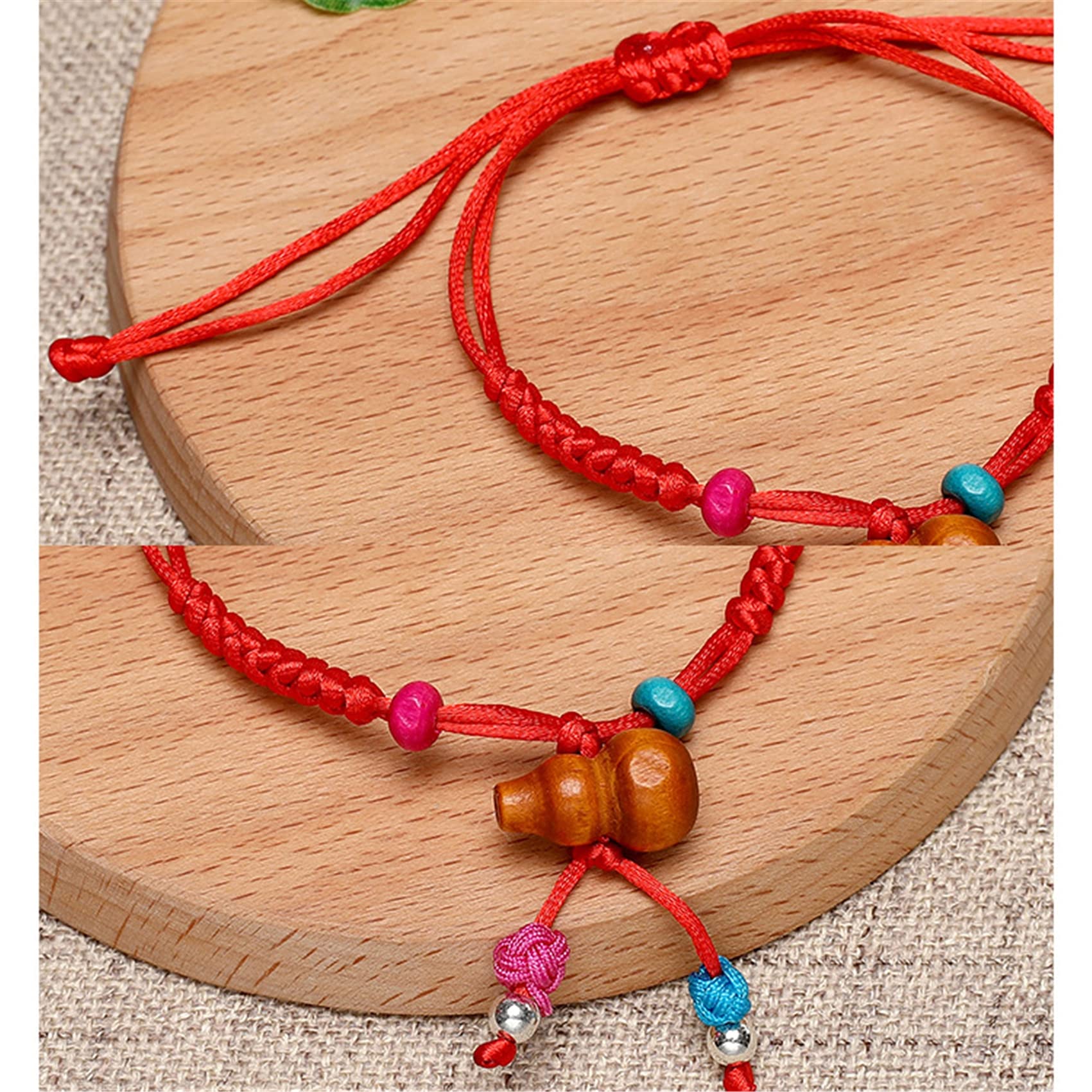 Feng Shui Wu Lou Pulsera para niños Melocotón Núcleo Calabaza Hilo Rojo Pulsera Joyería de la Suerte Amuleto Bebé Pulsera Talismán Ajustable Prosperidad Dinero Suerte,B