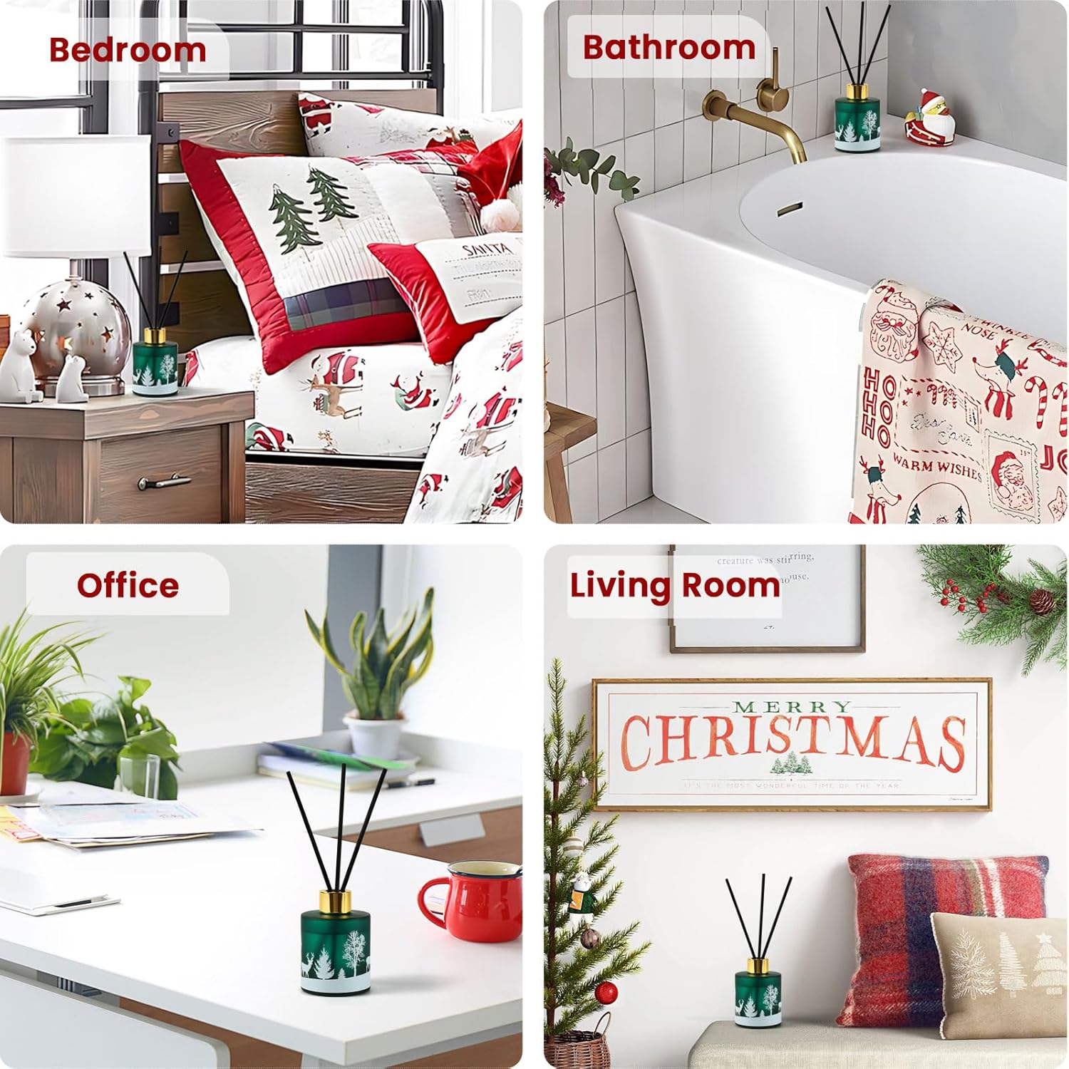 Christmas Reed Diffuser Set, Fireside Juniper & Balsam Scented, 6 Diffuser Sticks with Christmas Bottle Design, Home Decor Bedroom Living Room Office (Fireside Juniper & Balsam 4oz) - Image 7