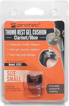 Clarinet/Oboe Thumb Gel Cushion with Extended Support, Size Small (fits thumb rests up to 13mm wide), by Protec, Model A353