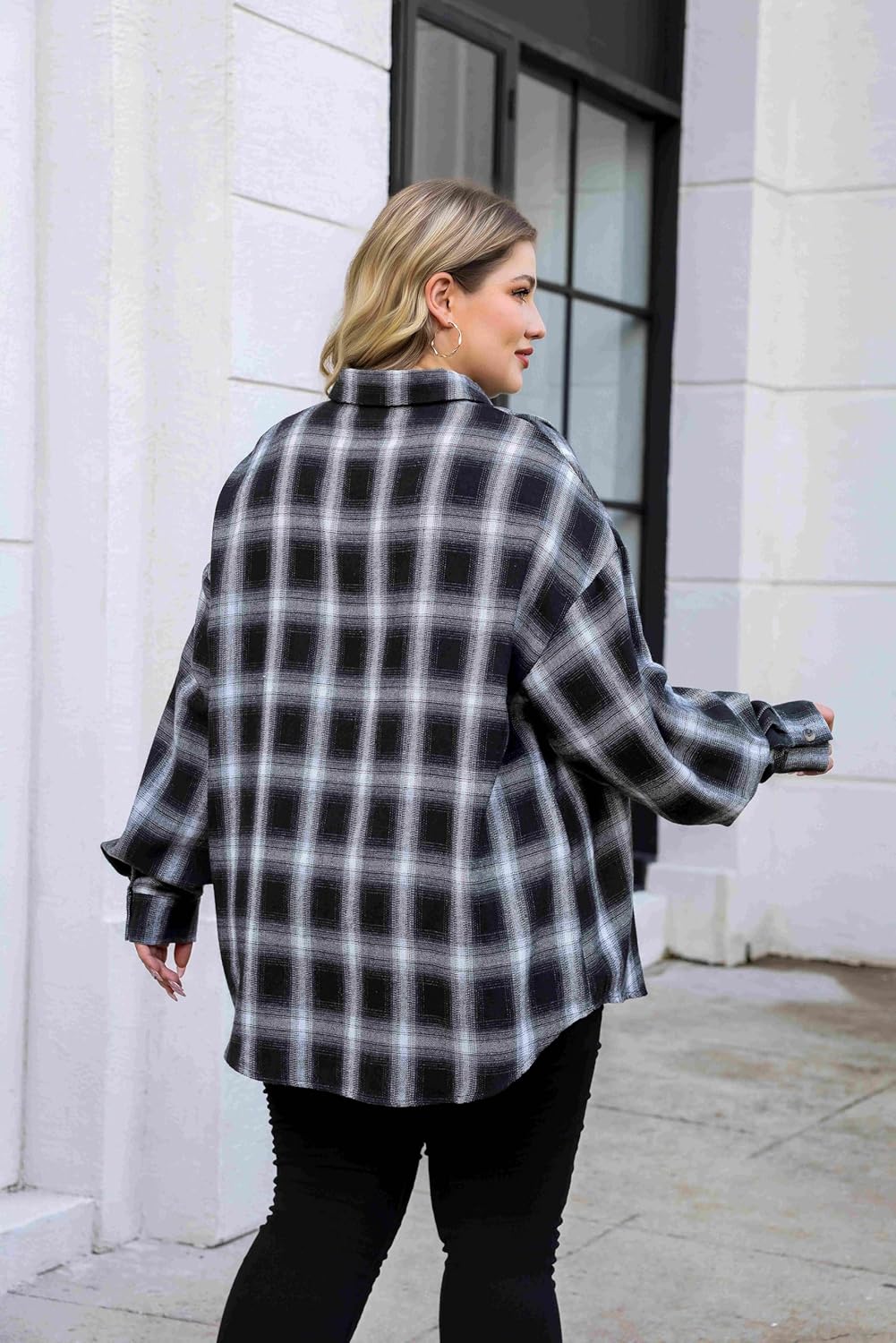 BLANCHES Plus Size Flannel Shirts for Women Lightweight Plaid Shirt Button Down Blouses Casual Boyfriend Shacket - Image 6