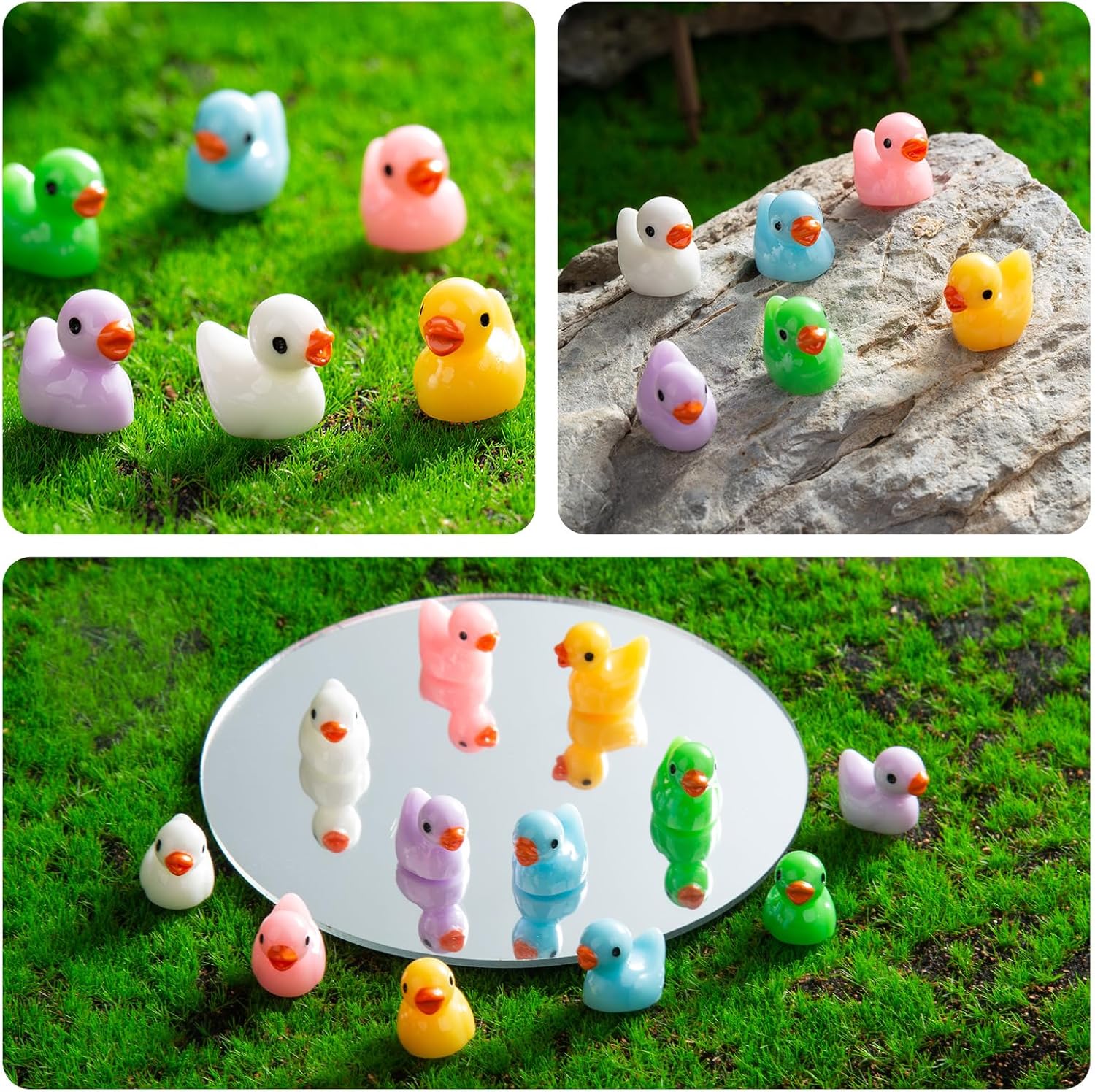 150 Pieces Mini Resin Duck Miniature Figures Micro Fairy Garden Landscape Aquarium Dollhouse Ornament Potted Plants Decoration DIY Slime Charms for Christmas Birthday Party (100Yellow+50Multicolor)