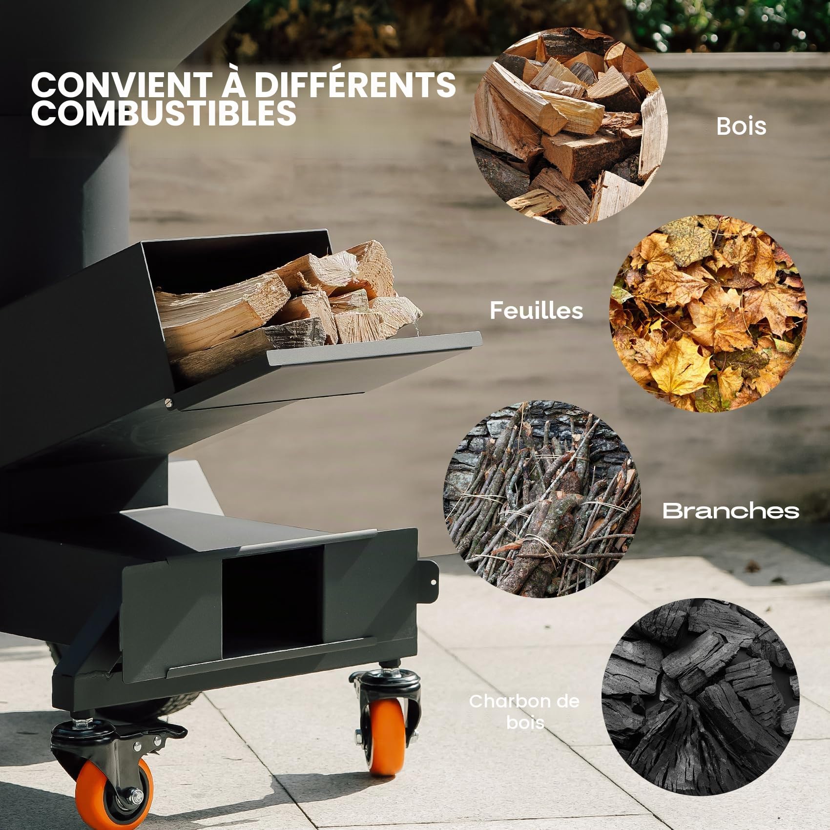 Onlyfire Réchaud d'extérieur avec plaque de cuisson, poêle à bois avec roues et couvercle, réchaud de camping portable pour la cuisine en plein air et le jardin