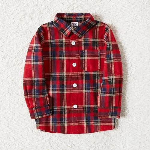 Miniatura 5 de PATPAT Conjuntos familiares a juego para mamá y yo, vestidos de falda y camisa a cuadros para parejas, conjuntos de manga larga con bolsillos