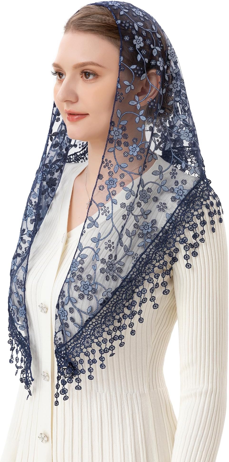 - Triangle Lace Veil Mantilla Cathedral Head Covering Chapel Veil for Mass Wedding Bridesmaids