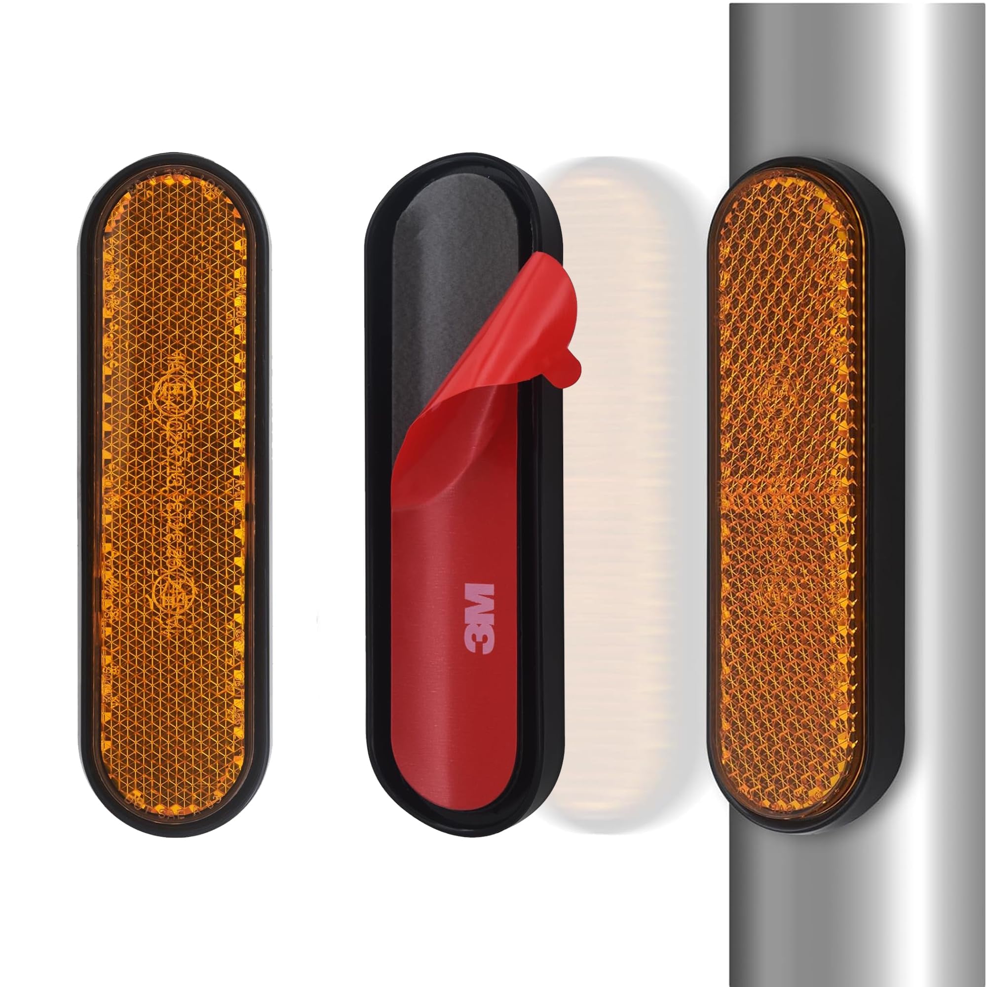 Confezione da 4 Pezzi Catarifrangente per Moto e Bicicletta - 100 x 24 x 8 mm, E4, Forcella Giallo Rettangolare, Autoadesivo, Posteriore Cat's Eye
