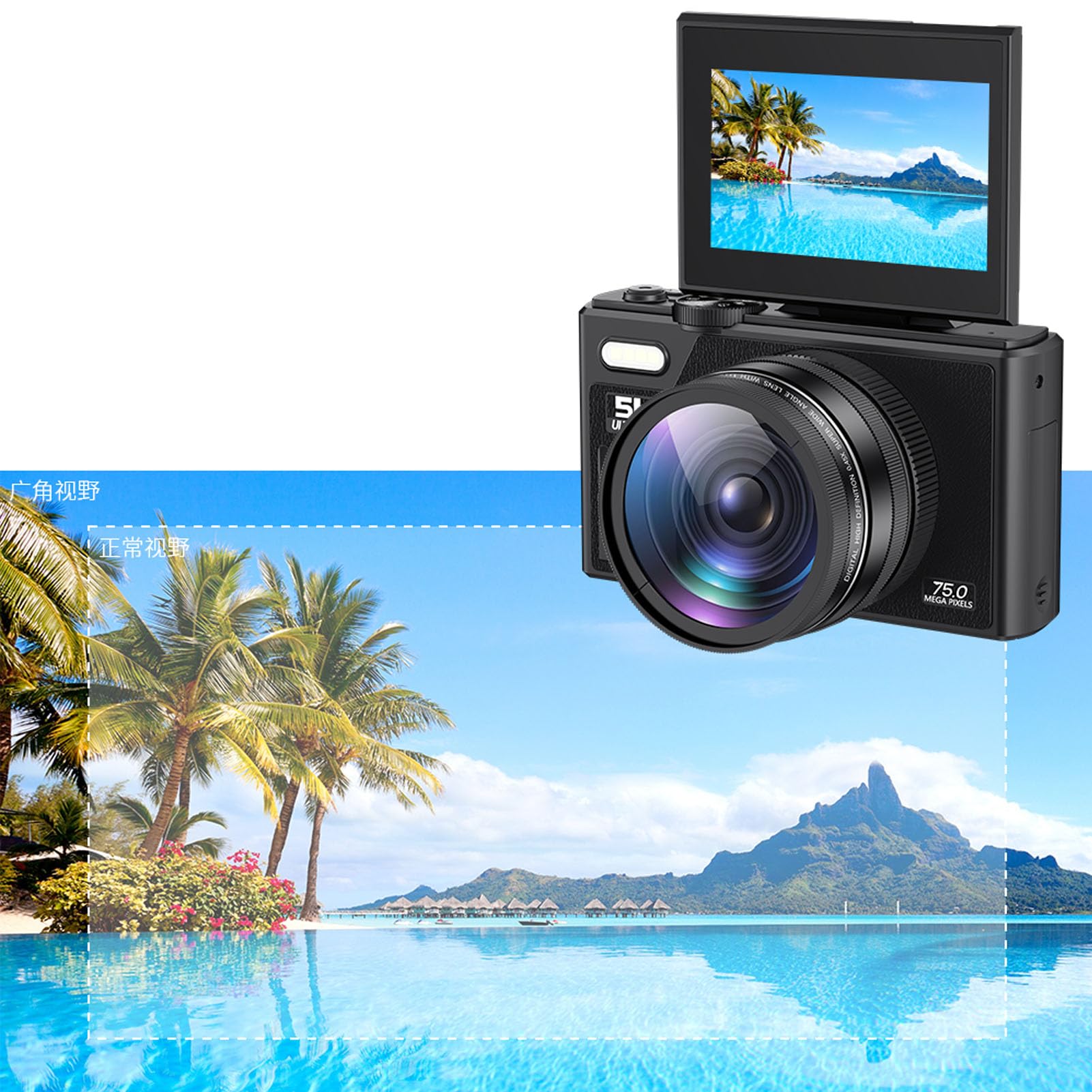 Dpofirs Fotocamera Digitale retrò 5K, Fotocamera Compatta con Messa a Fuoco Automatica Zoom 18X con Schermo Ribaltabile da 3 Pollici, Videocamera retrò da 75 MP Anti-vibrazione, Supporto (BLACK)