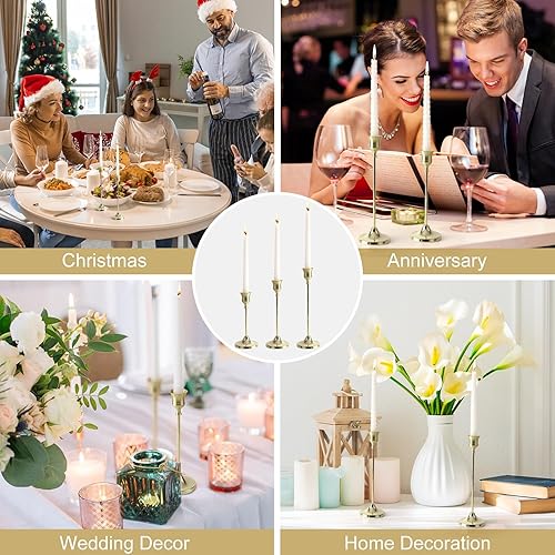 Miniatura 4 de 4 juegos de portavelas (12 unidades), portavelas dorados con almohadilla antideslizante, portavelas cónico de metal, portavelas para boda, chimenea,