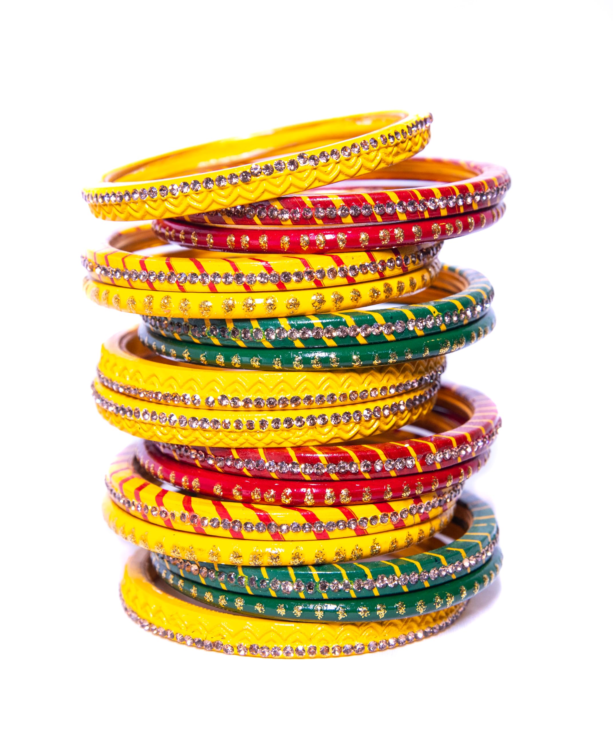 Swara Creations Lah/Lac bangles red,yellow and green color Set, LAHTHI Churi zircon work for Women and Girls(16pcs) (B0DFVCM68D) Amazon Price History, Amazon Price Tracker