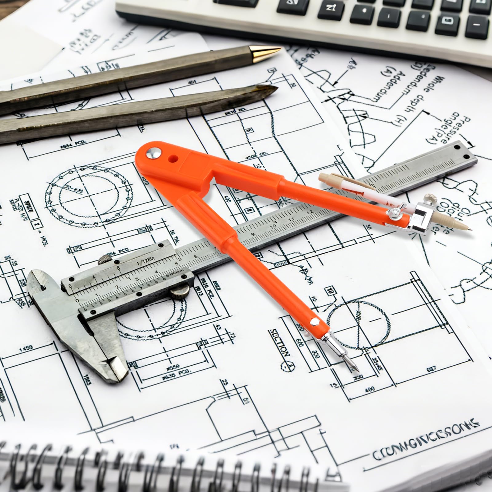 Compasso con ruota di bloccaggio e portapenne, Compasso a regolazione rapida, grande, 450 mm, per lavorazione dei metalli, disegno geometrie, lavorazione del legno, fai da te