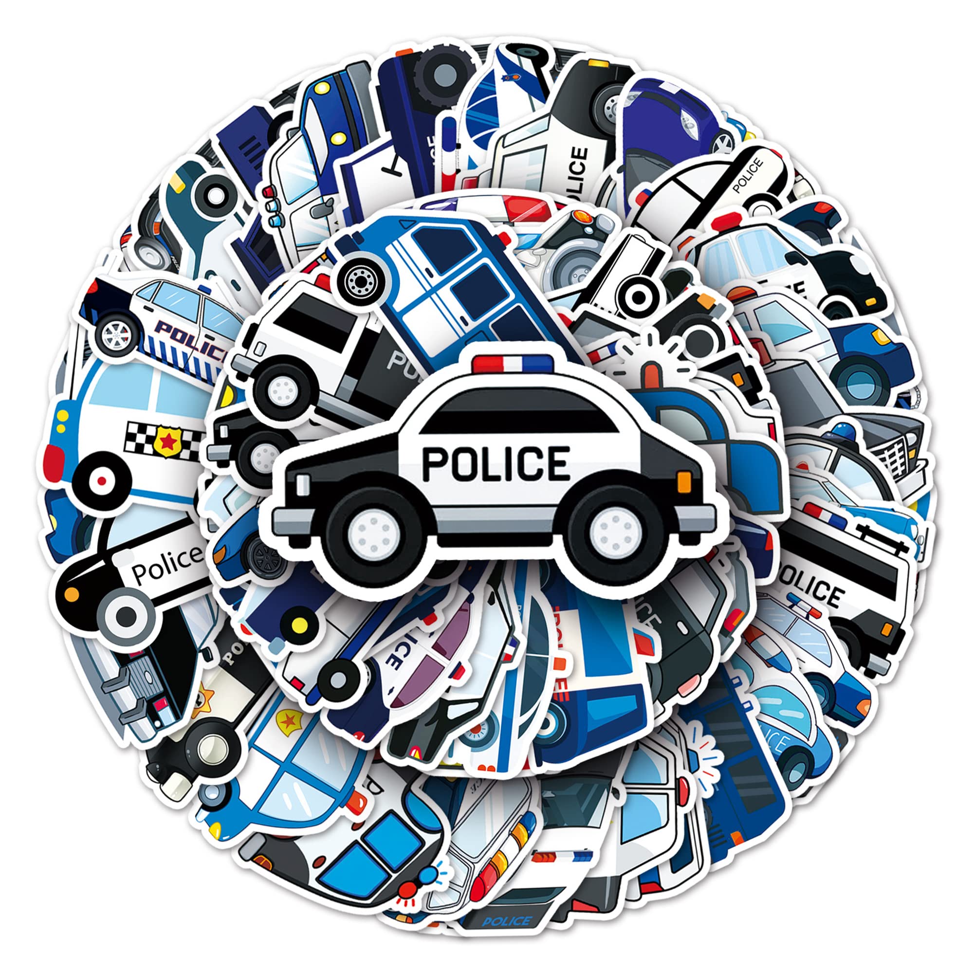 Police Car Stickers, 50PCs Pack, Vinyl Decals, Stickers for Laptop, Hydro Flask, Water Bottle, Bumper Car Planner Stickers, Stickers for Kids, Toddlers, Teens(Police Car)