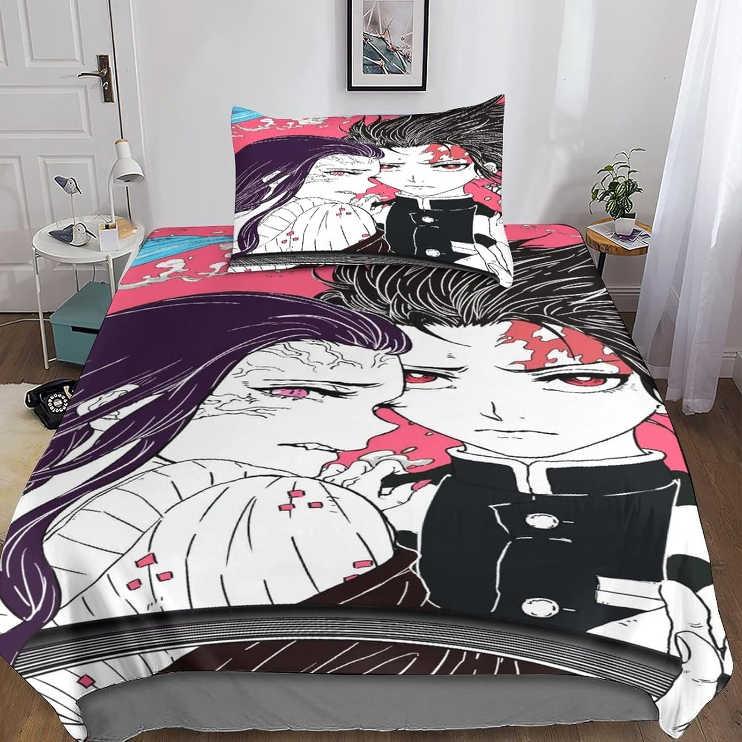 Nezuko Tanjiro Demon Slayer Bed Linen Set, 3D Print, 2Piece Set with