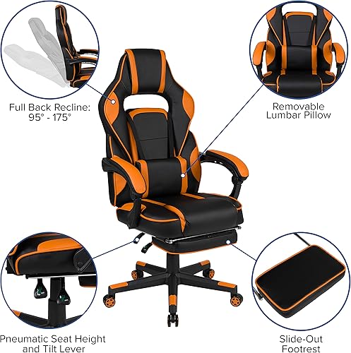 Miniatura 5 de EMMA + OLIVER Silla ergonómica para juegos negra/naranja, respaldo/brazos, reposapiés, masaje lumbar Negro/Naranja,Negro -,Negro/Azul,Negro
