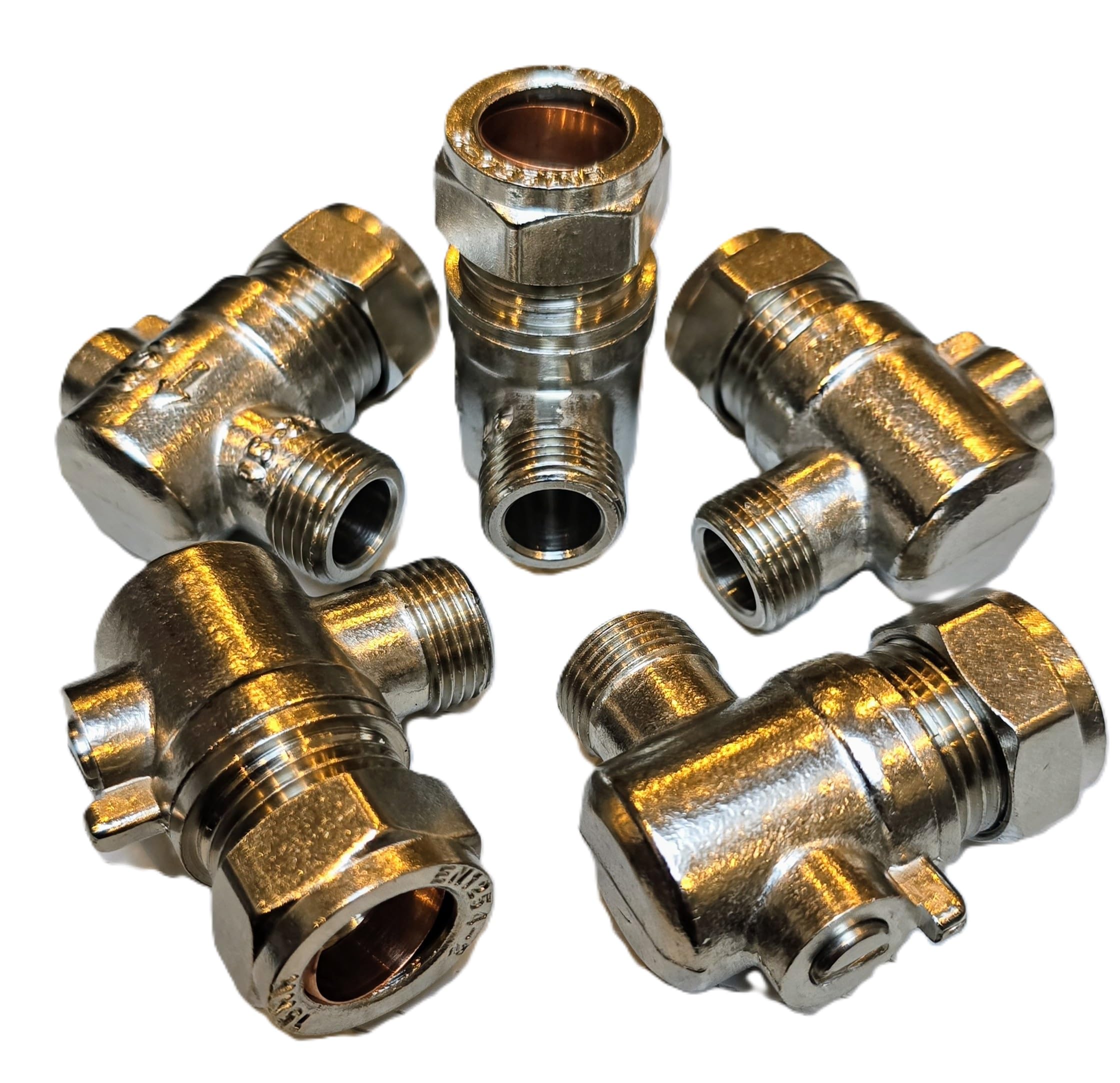 TC Chrome 15mm x 3/8" Angled Flat Faced Isolating Valve Compression 90 Degree Slotted Bolofix Isolation Elbow Valve for Flexible Tap Connector Hose Pipes