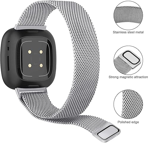 Miniatura 3 de Meliya Bandas de metal compatibles con Fitbit Versa 3 y Fitbit Sense, pulseras de repuesto ajustables de acero inoxidable con bloqueo magnético para
