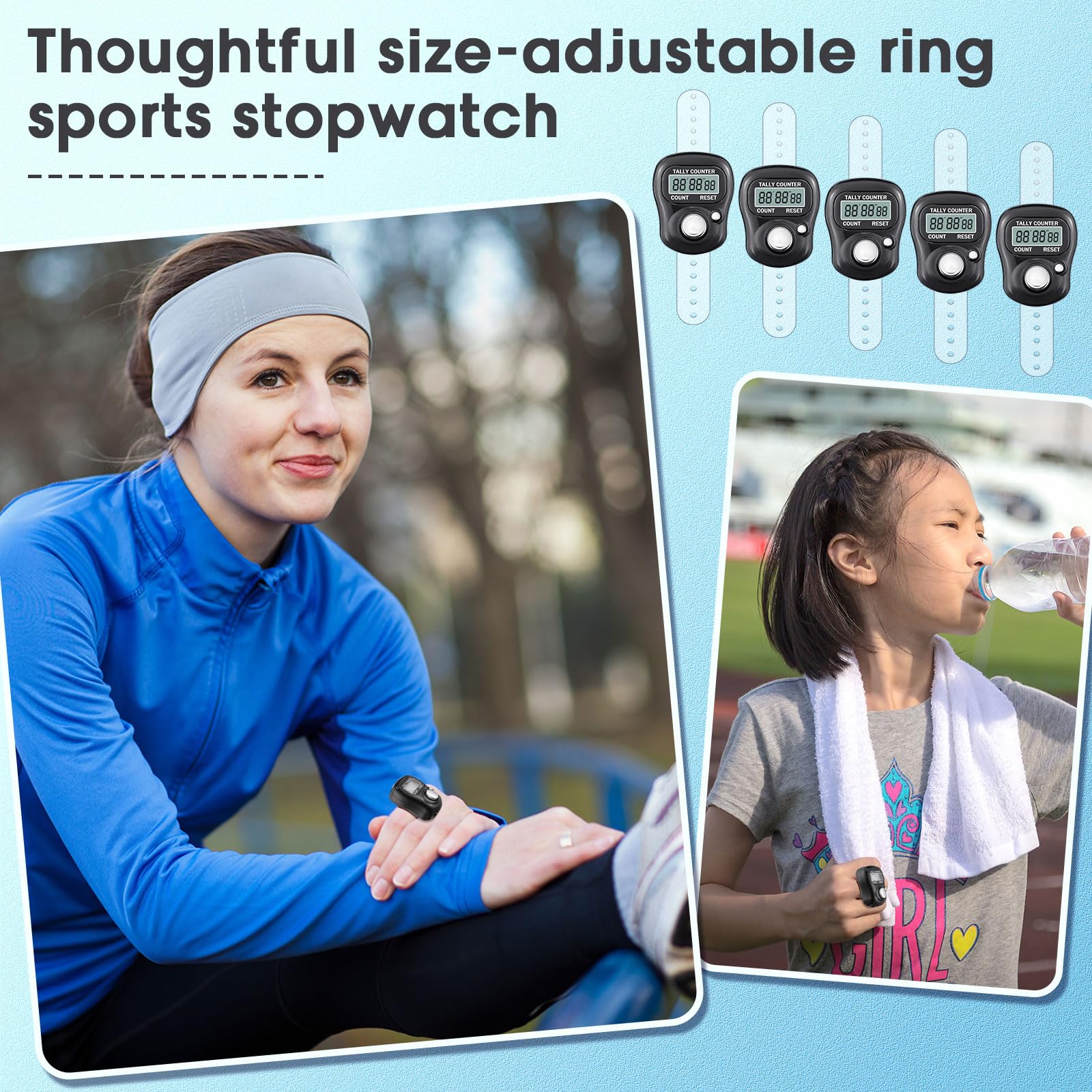 Equsion 30 Pack Finger Stopwatches Timer Sport Stopwatches Compact Digital Finger Watch Bulk, Clear Display, Silent, Ring Type Count Down Timer for Coaches Adults Kids Running Swimming Training - Image 5
