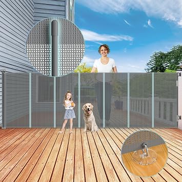 Extra Tall Retractable Baby Gate for Baby, 300 * 105 cm Retractable Stair Gate Long Dog Gate Extra Wide, Stair Gates for Dogs, Safety Gate Reinforced Mesh Pet Gate for Doorways/Indoor/Outdoor