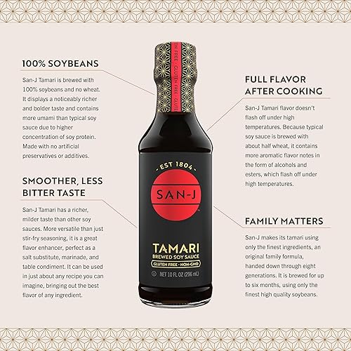Miniatura 10 de San-J Tamari Lite sin gluten 50 menos salsa de soya de sodio vegano sin OMG Kosher apto para FODMAP hecho con 100 de soja entera perfecto para freír