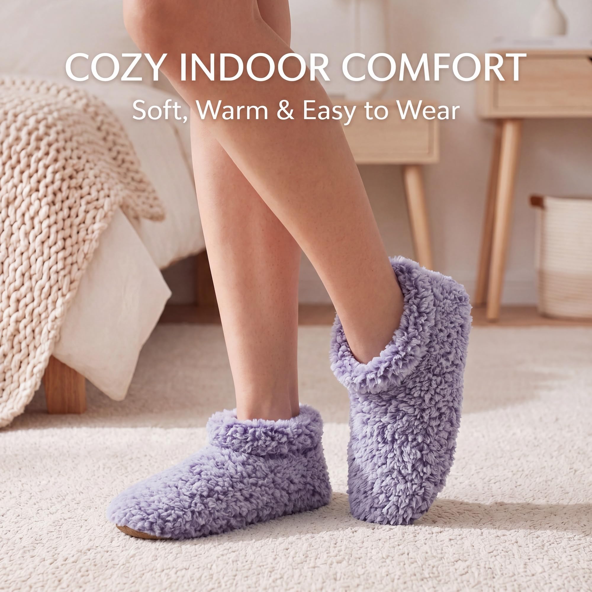 Cozylook 2 Paar weiche Hausschuhe für Frauen mit Griffen, dicke warme gemütliche Sherpa gefütterte Saum Socken-Set, verkabelt rutschfesten flauschigen Winterhaus Schlafzimmerstoffeln