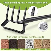 Vista 4 de Herramientas de jardinería para extractor de malezas, azada de jardín Hula y rastrillo de 4 púas 2 en 1 herramientas de jardín para deshierbe, azada