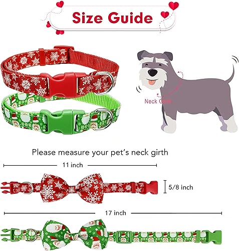 Miniatura 8 de Collar navideño para perro con corbatín, paquete de 2 collares navideños de Papá Noel y copo de nieve para perros pequeños, medianos y grandes,