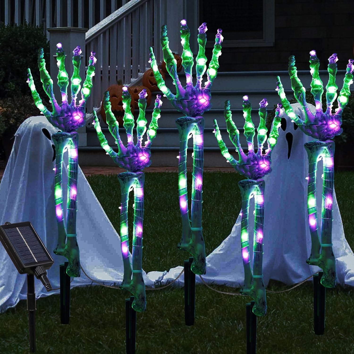 Halloween Lighted Skeleton Arm Decorations 5 Packs,Halloween Arm Stakes with Solar Powered Lights, 8 Lighting Modes with 150 LED Waterproof for Outdoor Pathway Yard Home Party Decor