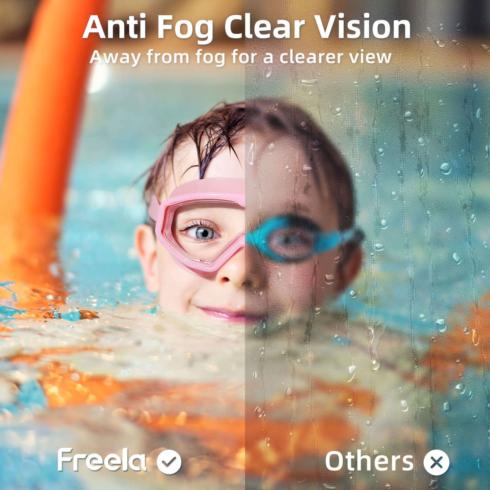 Freela Lunettes de natation pour enfants de 6 à 14 ans, 4 à 7, 8 à 12, 3-6, 2-4, 3-5, 3-10, 4-8 ans, 3, 4, 5 ans, pour tout-petits, piscine, plage, douche, garçons, filles, enfants, anti-buée