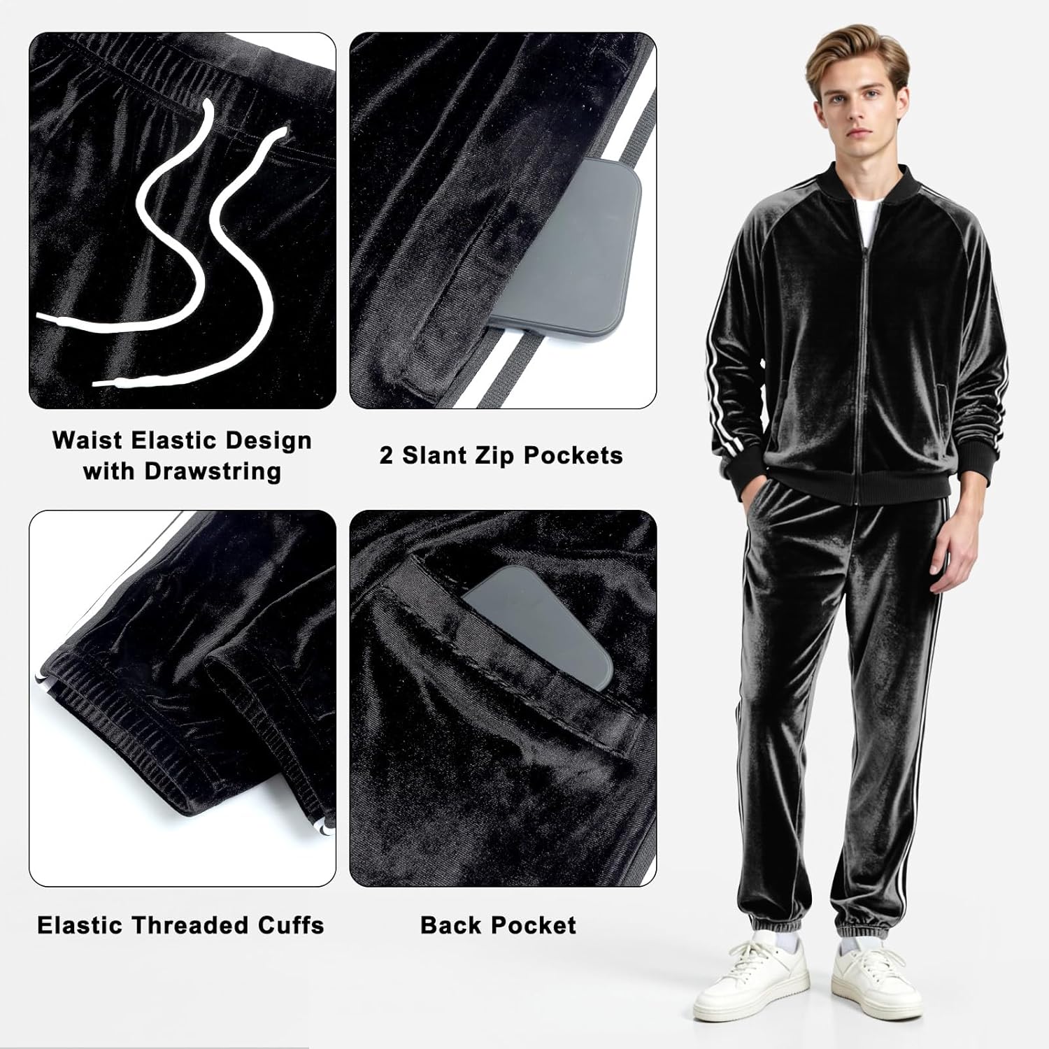 Heyfanee Mens Velour Tracksuits 2 Piece Set Full Zip Sweatsuit for Men Jogging Suits Velvet Jacket Pants Outfits - Image 5