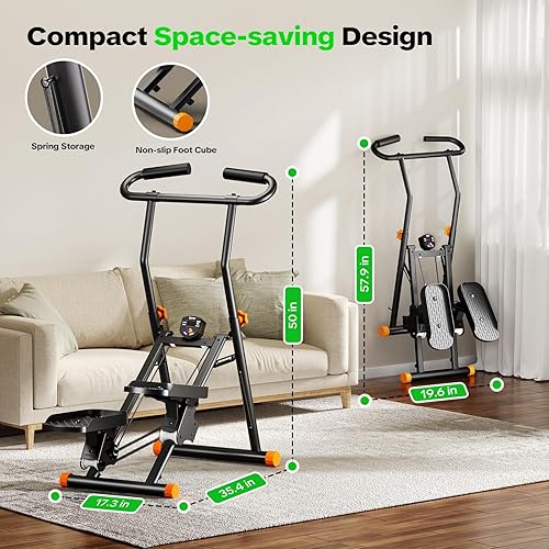 Miniatura 7 de Stair Stepper for Home Gym, 350 lbs Capacity Cardio Machine with Adjustable Height, Non-Slip Pedals, LCD Display, Foldable Design for Full Body