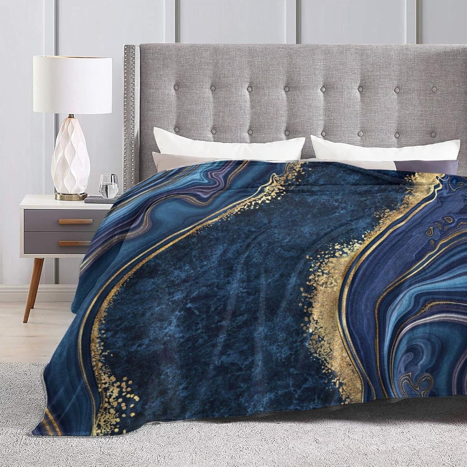 Perinsto Blue Painted Marble Throw Blanket Ultra Soft Warm All Season Marbling Painting Decorative Fleece Blankets for Bed Chair Car Sofa Couch Bedroom 80"X60" - Image 5