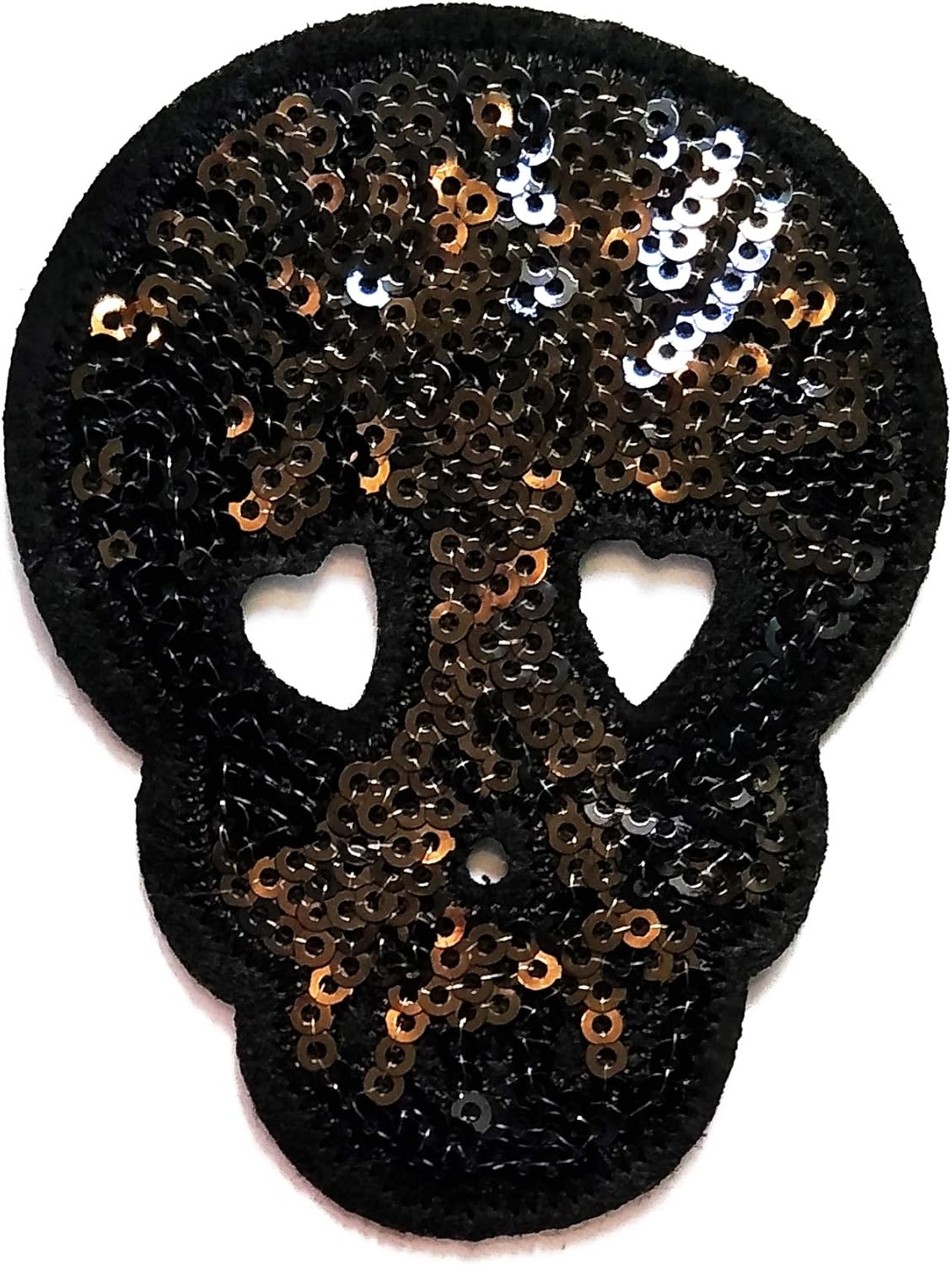 Nipitshop Patches Beautiful Black Skull Eye Heart Sequin Shine Shiny Patch Embroidered Iron On Patch for Clothes Backpacks T-Shirt Jeans Skirt Vests Scarf Hat Bag