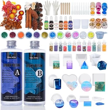 Epoxy Resin Kit for Beginners - 600ml/21.16oz Crystal Clear Resin Starter Kits with 12 molds,2 Dried Flower, Coating and Casting Art Resin for DIY Craft Gifts,Jewelry Making