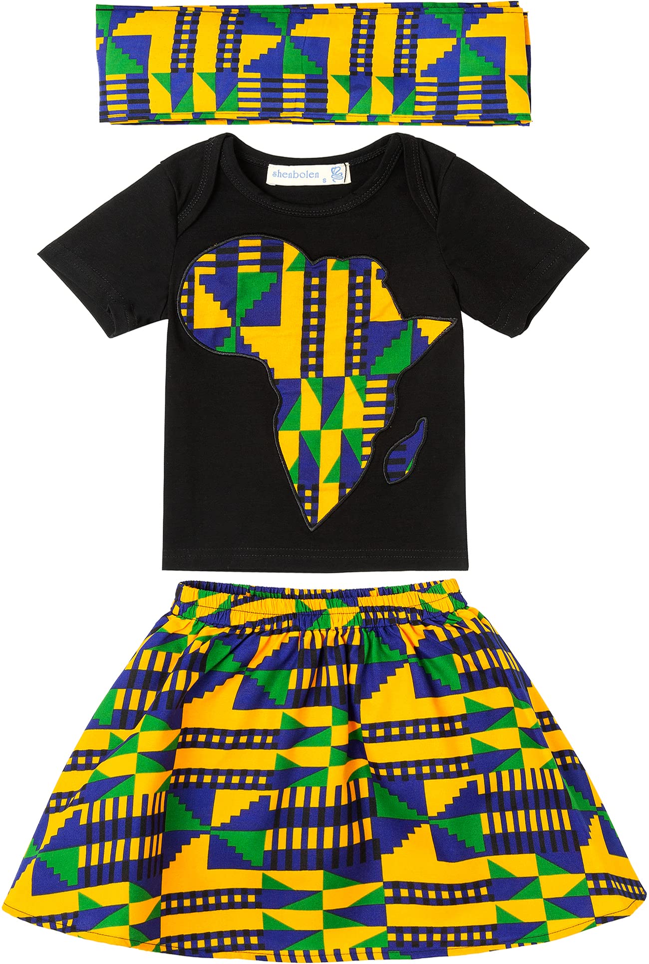 SHENBOLEN Baby Girl African Print Clothing Ankara Skirt Top Set(B,Small)