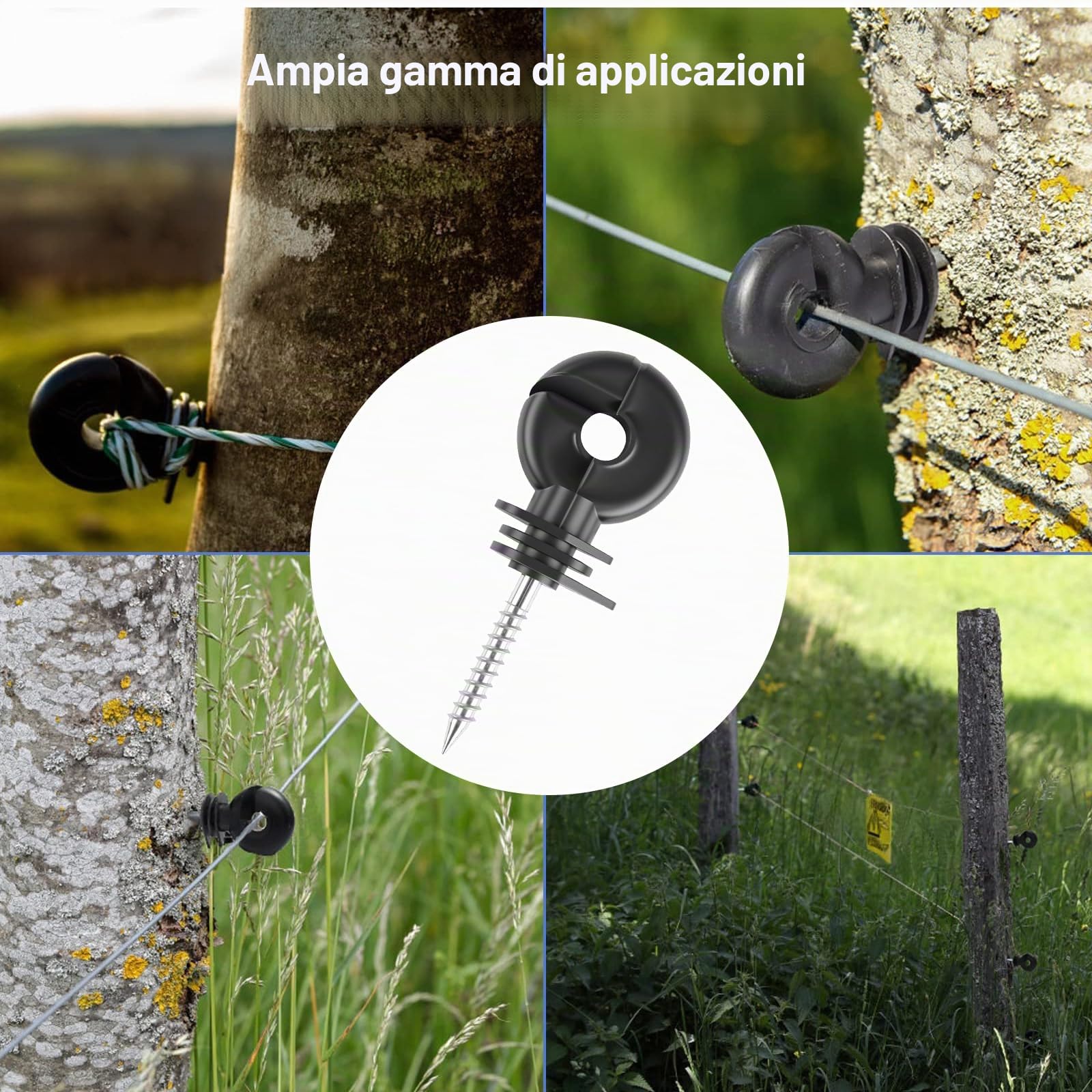 100 Pezzi Isolatori ad Anello per Recinto Elettrico con Adattatore | Isolatori a Vite per Pali in Legno, Materiale PP+PE Resistente, per Recinti Animali e Cavalli