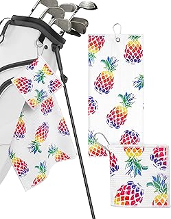 Microfiber Golf Towels for Golf Bags & Carts - Premium Weave Waffle & Ball Towels with Carabiner Clip, Essential Accessories for Men, Women, and Kids, Golfer Gifts, Set of 2 (Pineapple)