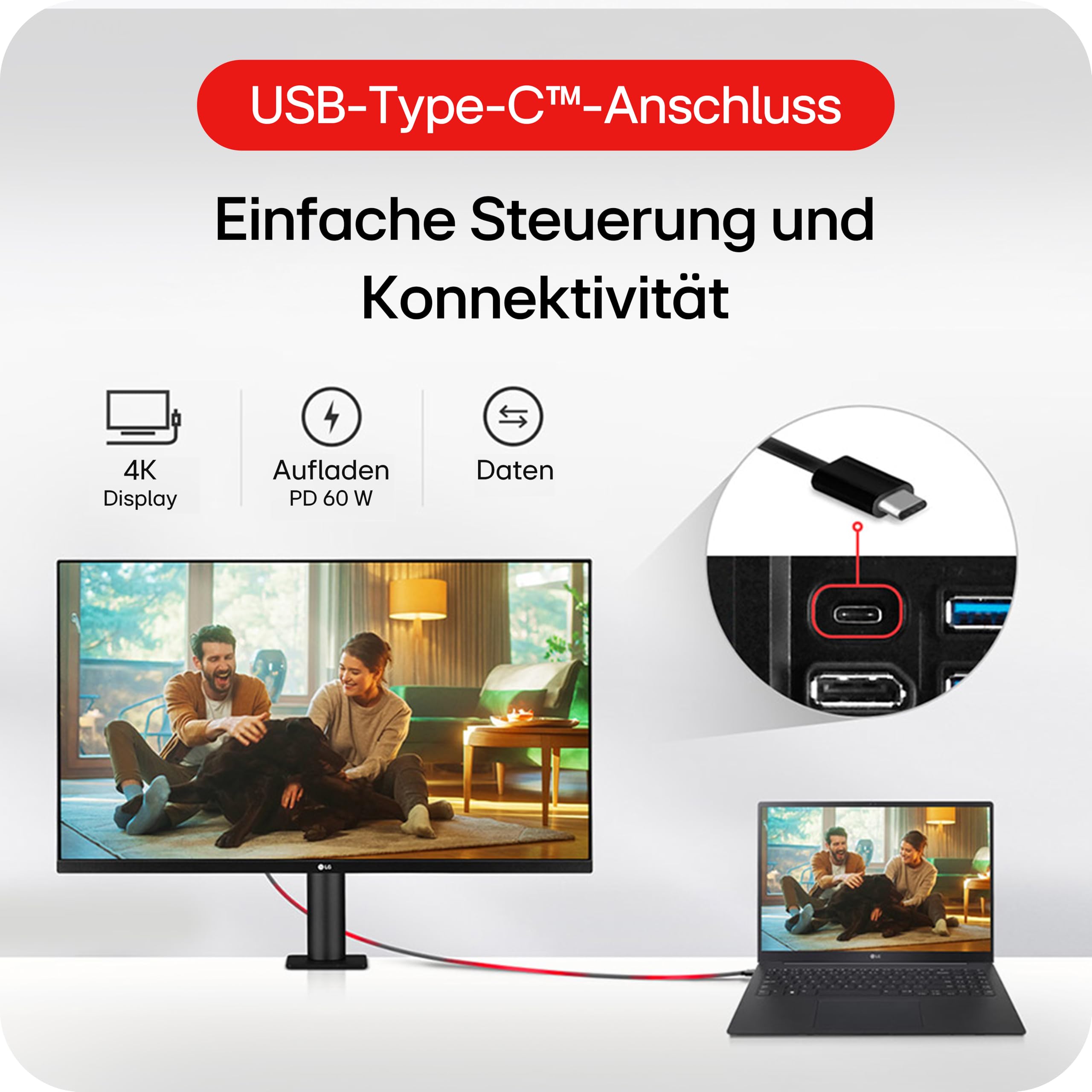 LG Ultrafine Ergo 32UN880K-B.AEU (32 Zoll) 4K UHD IPS Monitor, HDR10, USB-C (60W), Ergonomischer Standfuß, Schwarz