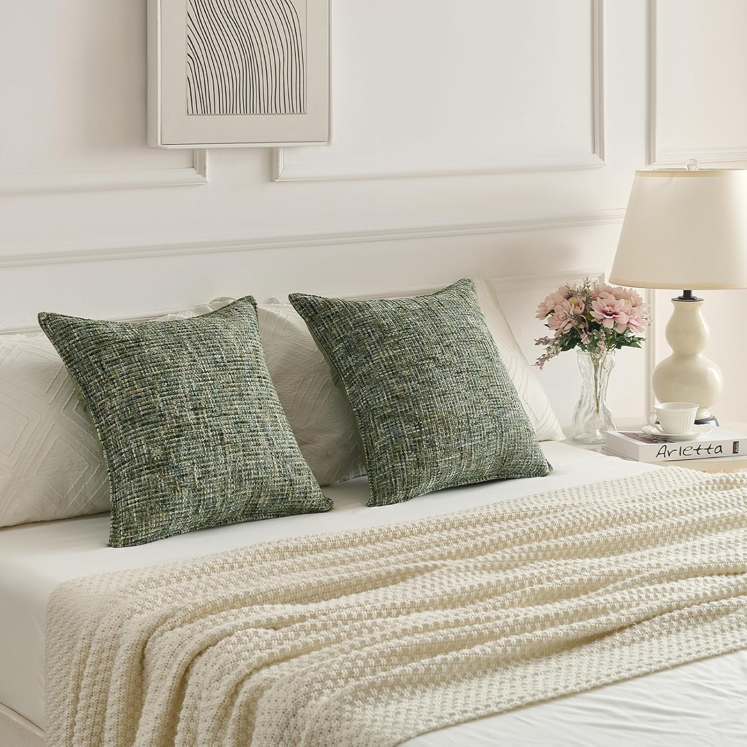 FUTEI Dark Green Decorative Throw Pillow Covers 18x18 Inch Set of 2,Soft Chenille Tweed Textured Cushion Case,Modern Home Decor for Couch Bed Living Room - Image 6