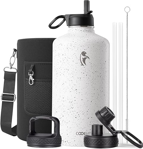 Miniatura 63 de Coolflask - Botella de agua de 64 onzas, aislada, con popote y 3 tapas, con diseño Galaxy, de acero inoxidable al vacío, mantiene las bebidas frías