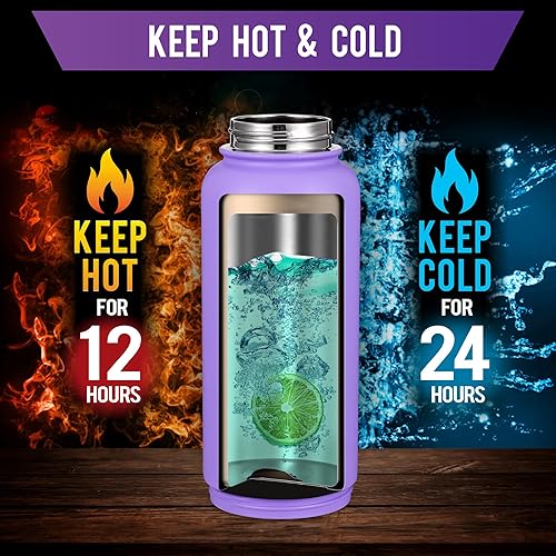 Miniatura 4 de WONGLE - Botella de agua deportiva aislada de 32 onzas con compartimento de almacenamiento oculto, 2 tapas, pajilla, doble pared aislada al vacío,