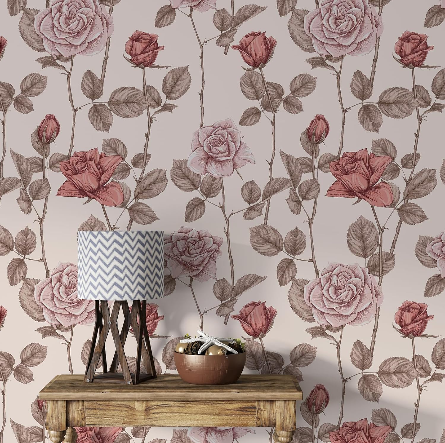 floral wallpaper peel and stick removable wallpaper17.7"x394" renter friendly wallpaper pink self adesive wallpaper for bedroom/bathroom flower vintage farmhouse contact paper stick on wallpaper 17.3" x 394"