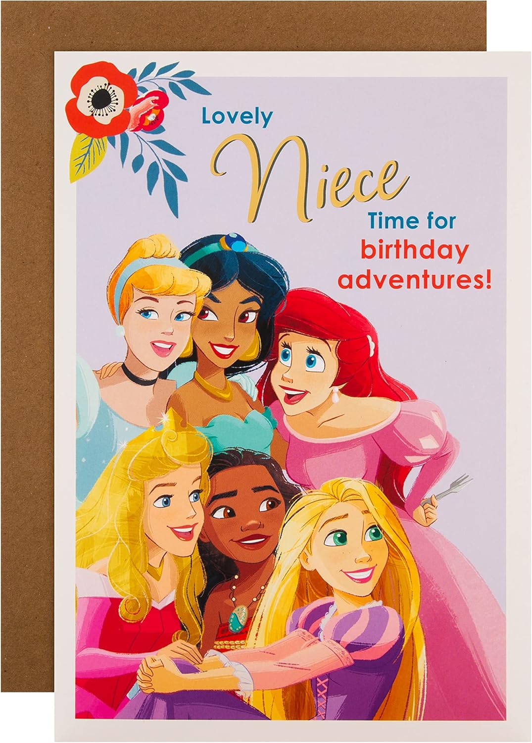 Hallmark Niece Birthday Card, Disney Princesses Design, Sticker Sheet Included, Purple