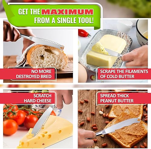 Vista 5 de Juego de 2 cuchillos de mantequilla 3 en 1 - Cuchillo de mantequilla fría con agujeros en la hoja para cortar y esparcir fácilmente - Cuchillos