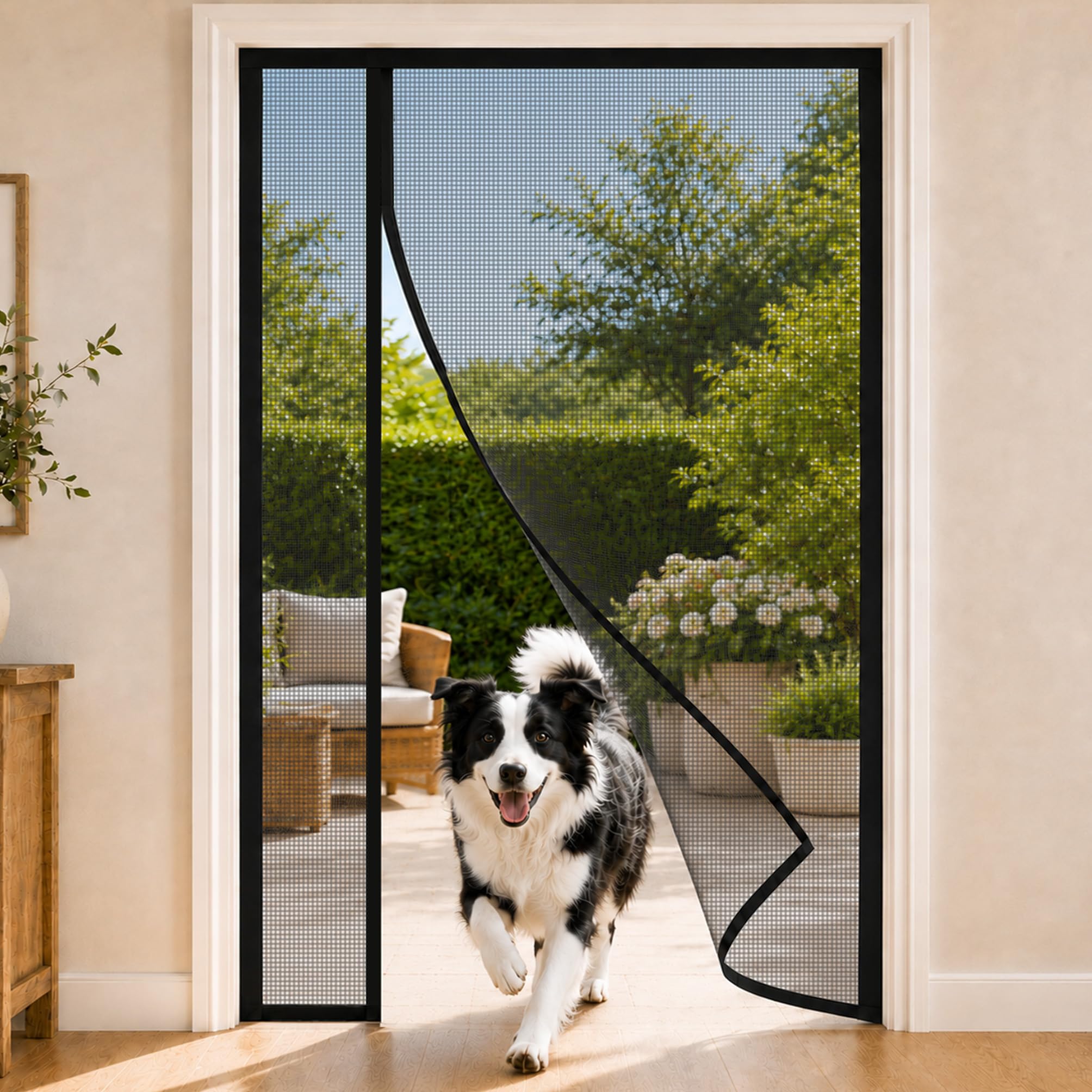 Fiberglass Fly Screens for Doors Side Opening Black 120x212cm Stable Side Opening with Magnetic Return for Natural Door Handle Access Entrance Door Back and Terrace Access